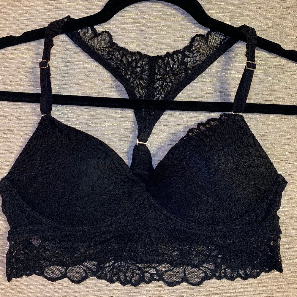 VS PINK Black Lace Razorback/T Bralette Sz S NWOT